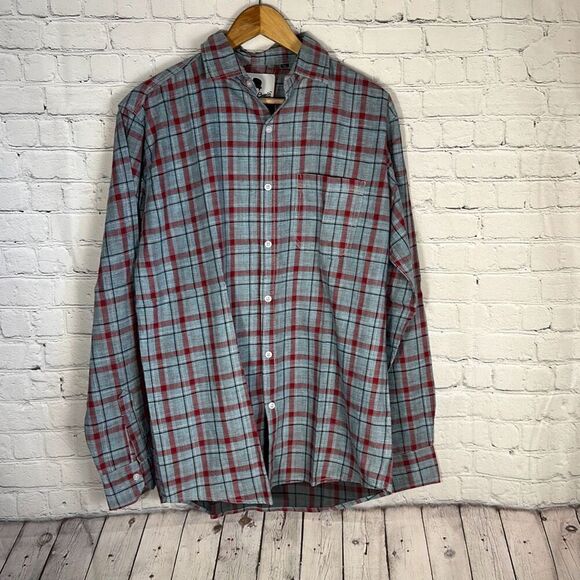 Charlie Chaplin Red Gray Plaid Button down Shirt Size XL - Picture 1 of 5
